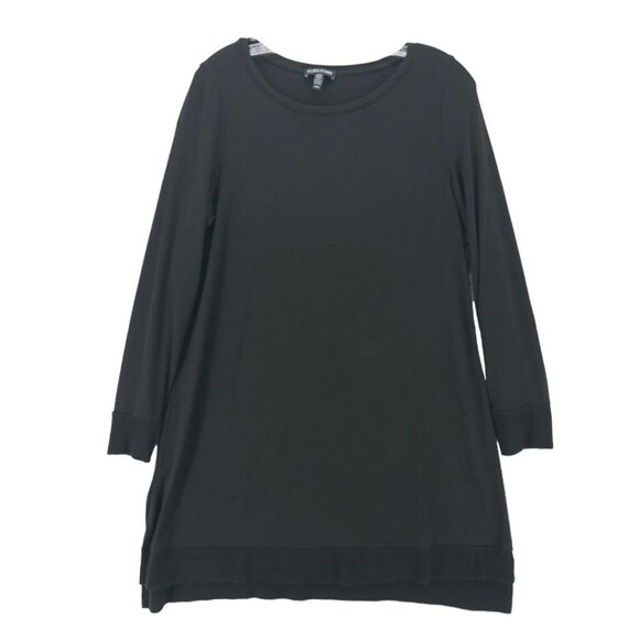 EILEEN FISHER Black Viscose Jersey Dress Stretch Slits Size MEDIUM - Picture 1 of 8